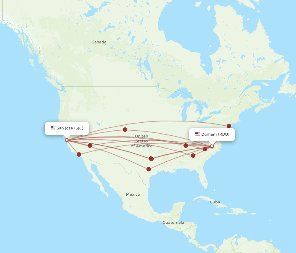 SJC-RDU flight routes