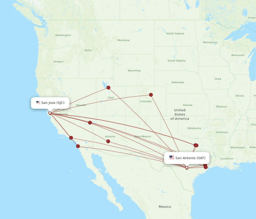 SJC-SAT flight routes