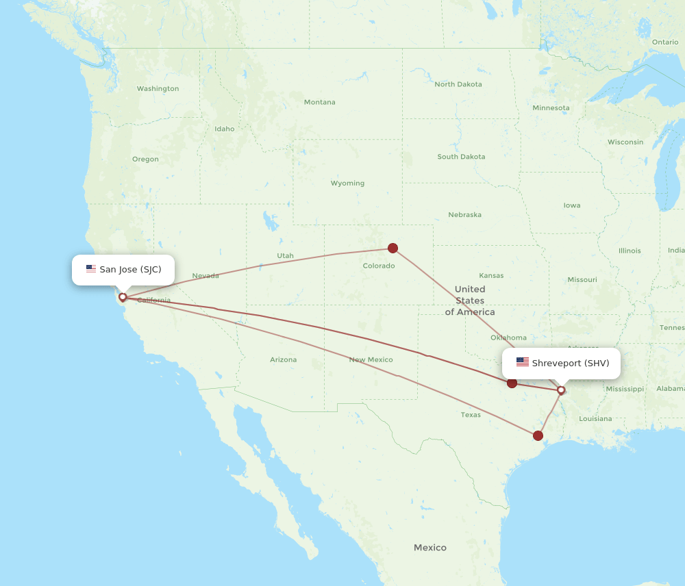 SJC-SHV flight routes