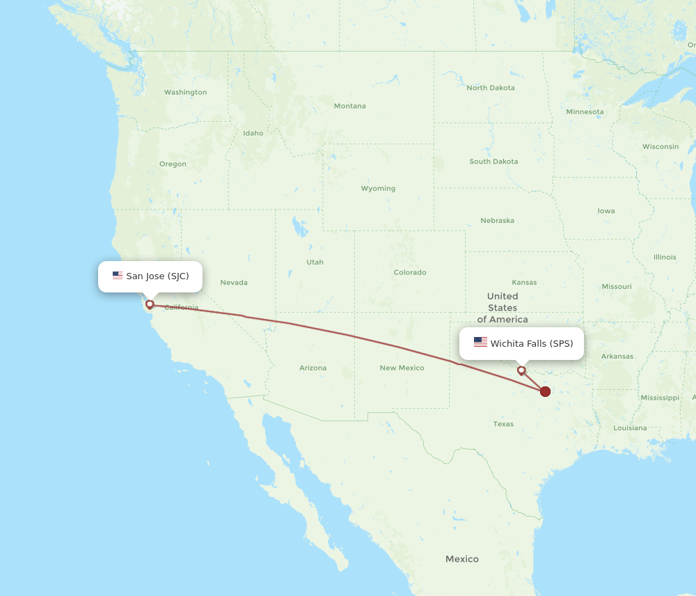 SJC to SPS flights and routes map