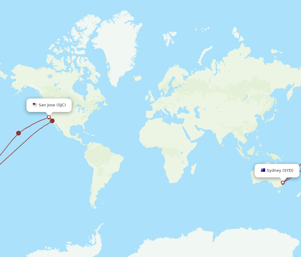 SJC-SYD flight routes