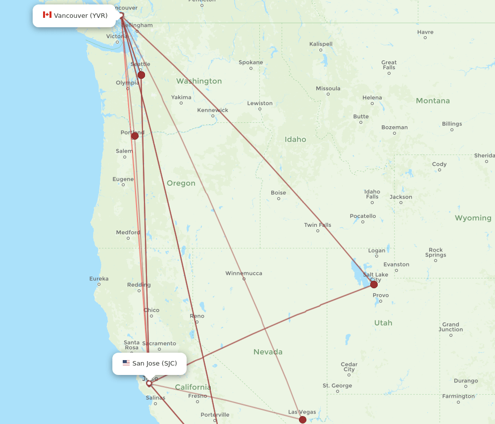 SJC-YVR flight routes
