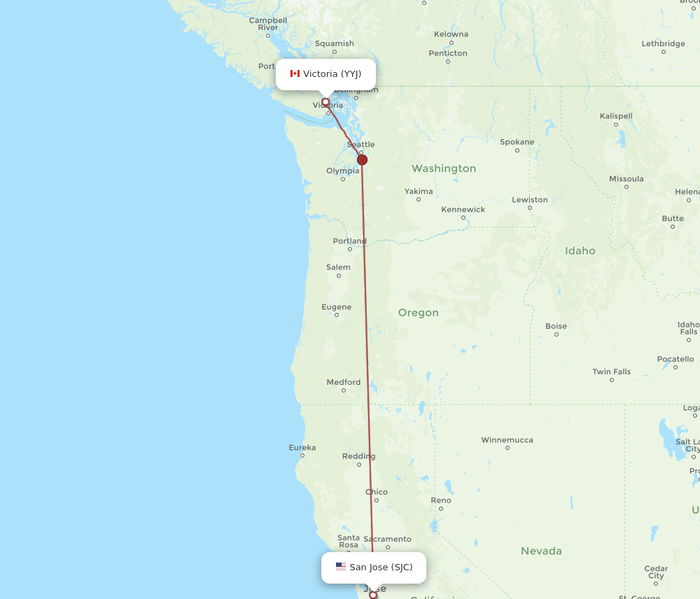 Victoria - San Jose route map and flight paths