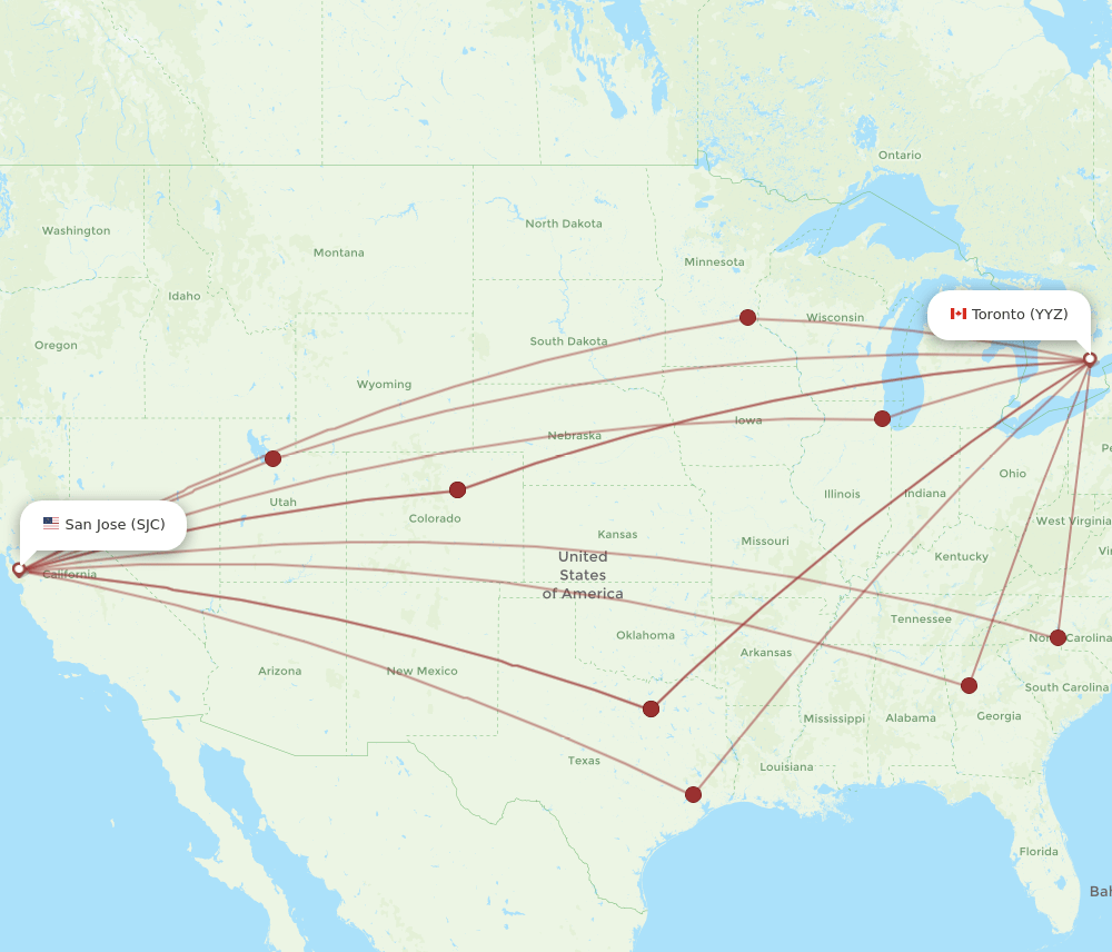 SJC-YYZ flight routes