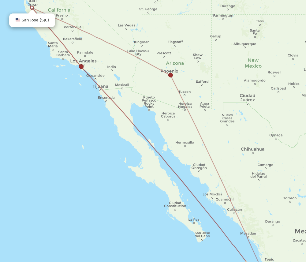 SJC to ZLO flights and routes map