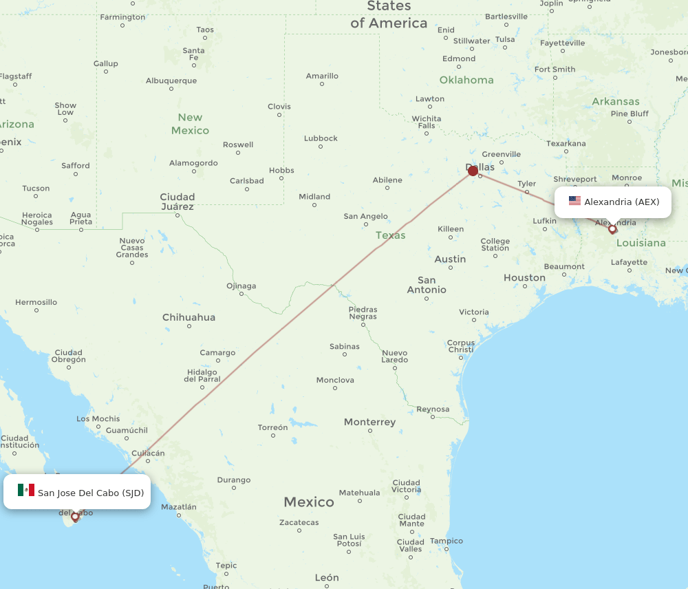 SJD-AEX flight routes