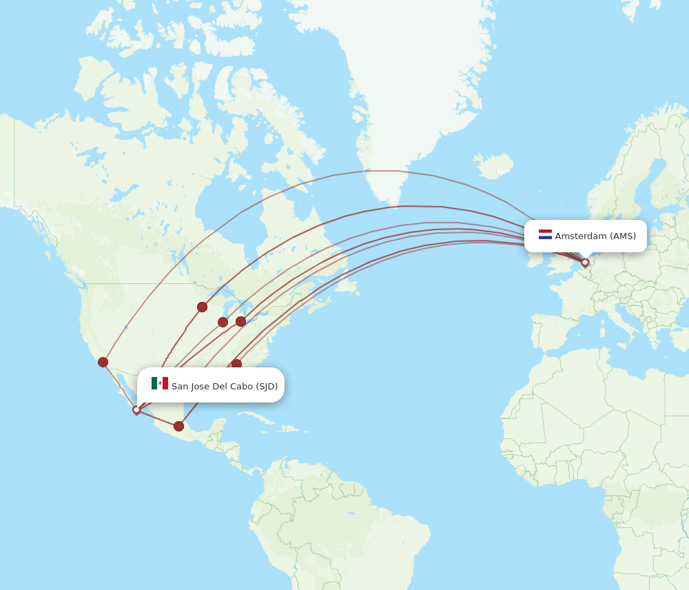 SJD to AMS flights and routes map