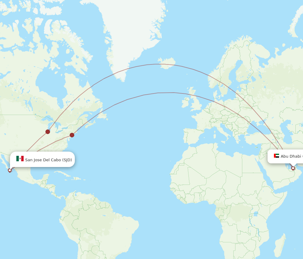 AUH to SJD flights and routes map