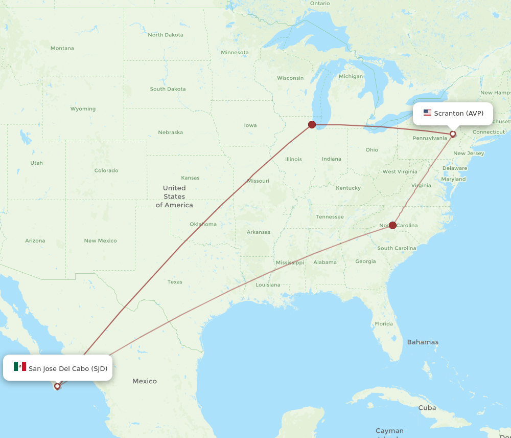 SJD to AVP flights and routes map