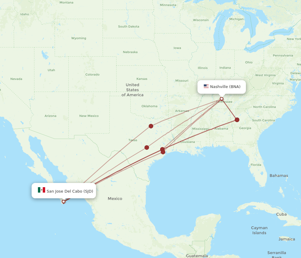 SJD-BNA flight routes