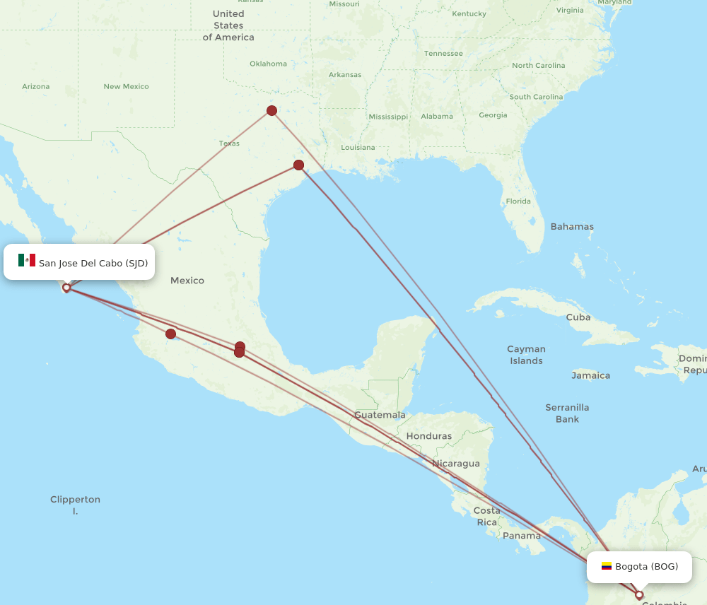 SJD to BOG flights and routes map