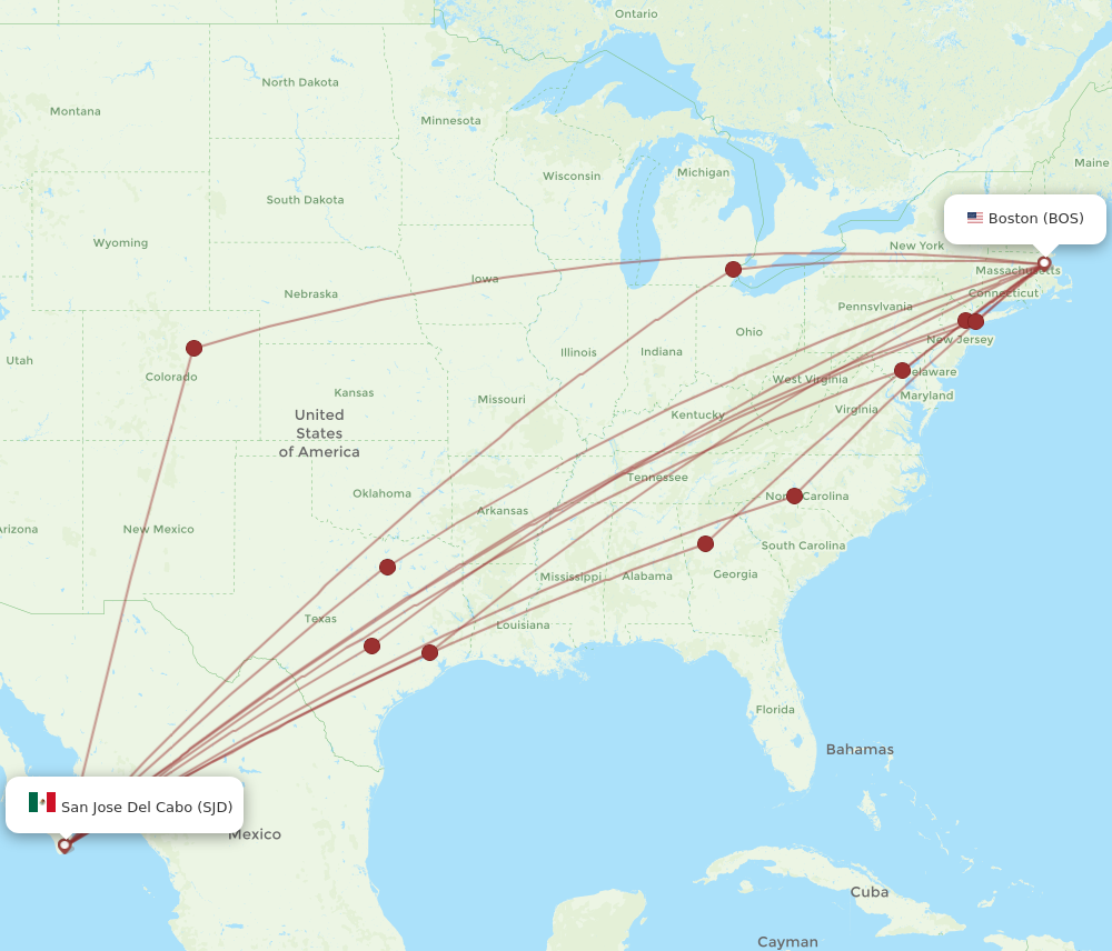 SJD to BOS flights and routes map