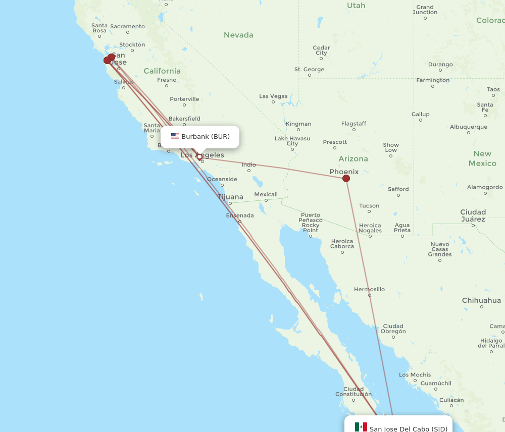 SJD-BUR flight routes