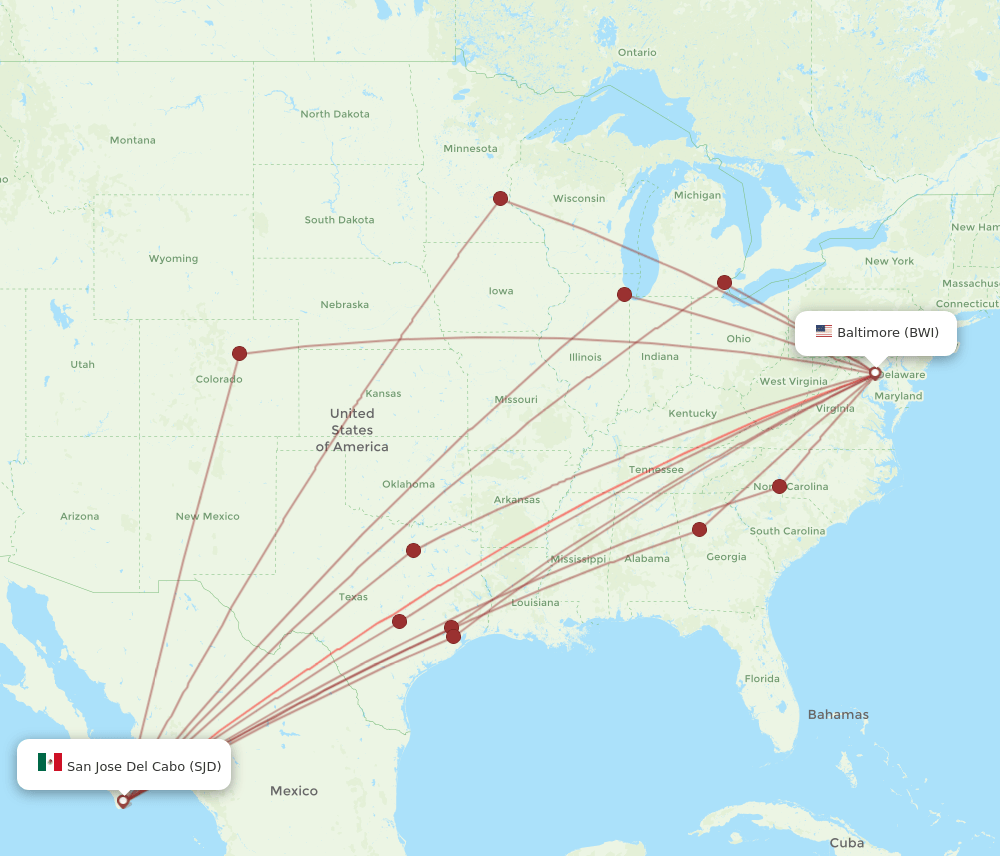 SJD-BWI flight routes