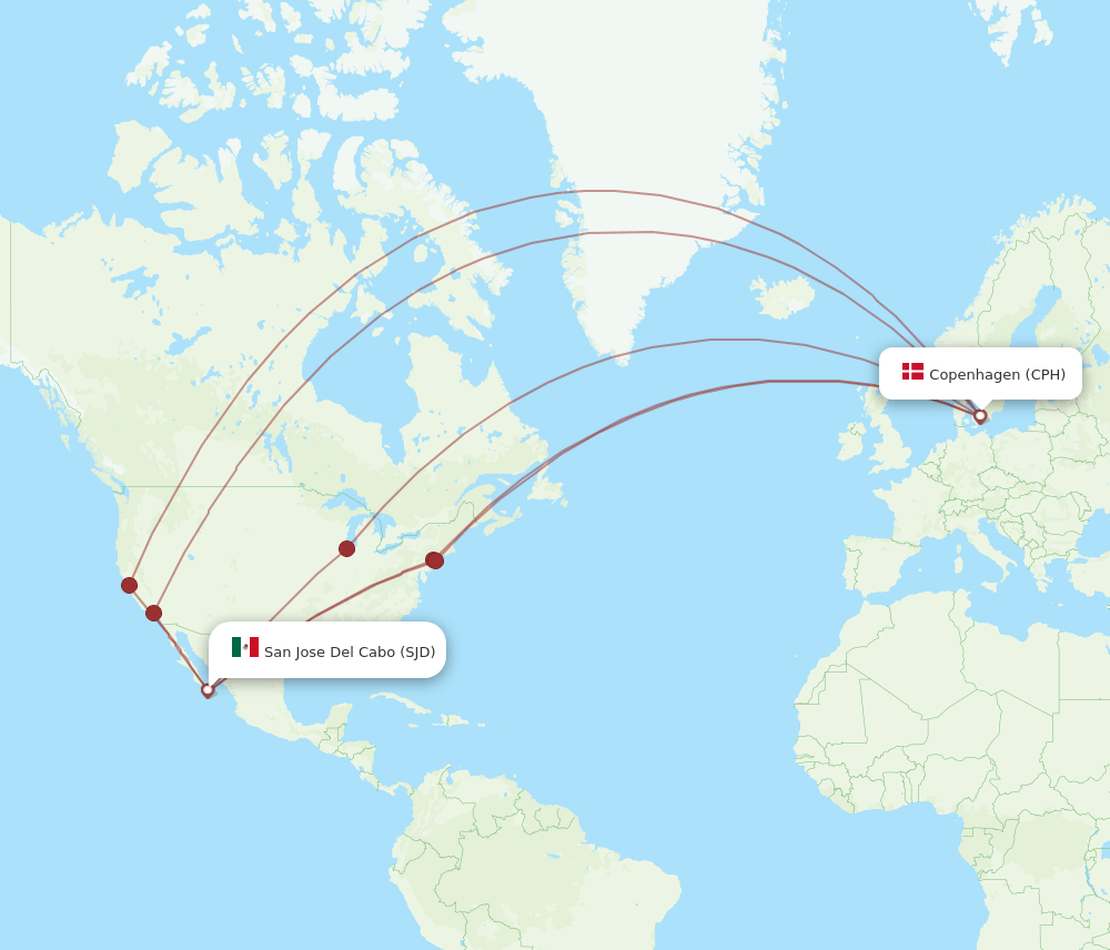 SJD to CPH flights and routes map