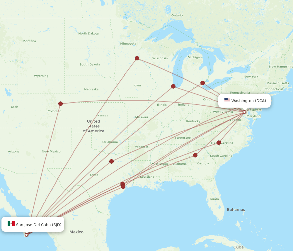 SJD-DCA flight routes