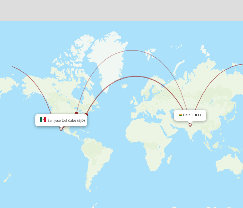 SJD to DEL flights and routes map