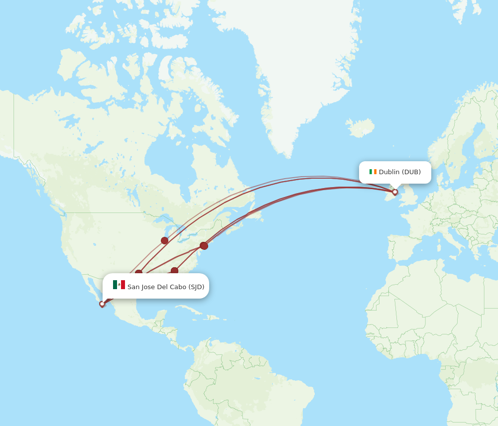 SJD to DUB flights and routes map