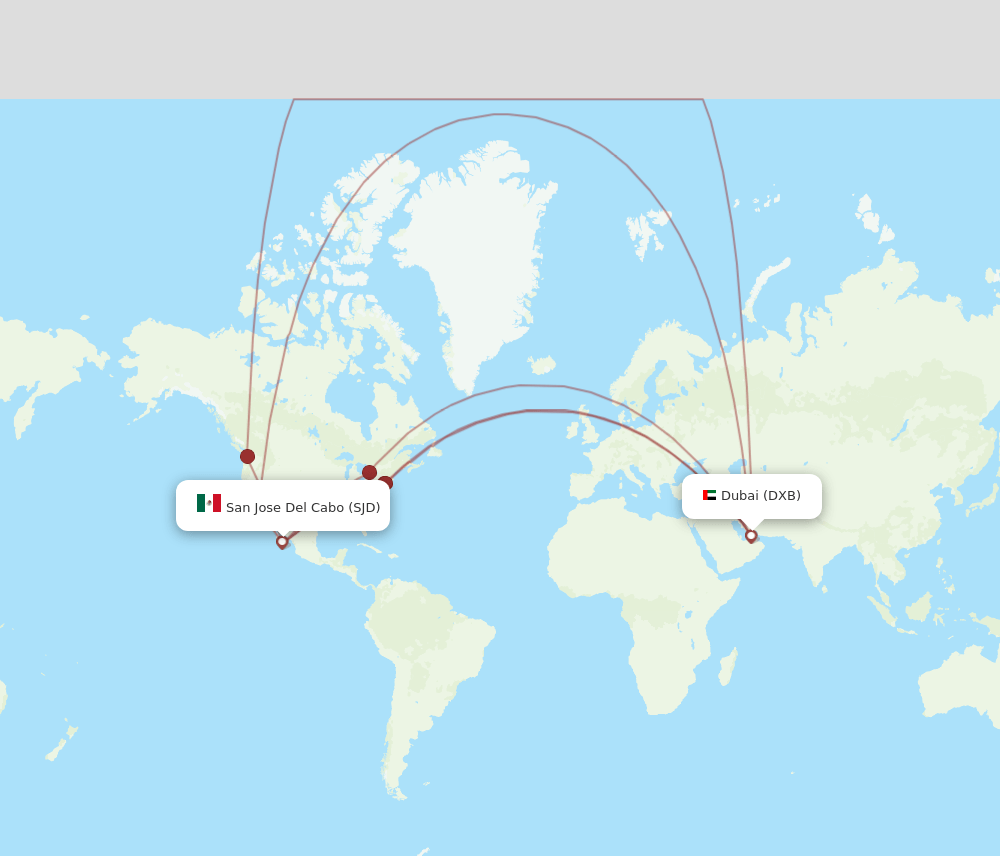 SJD to DXB flights and routes map