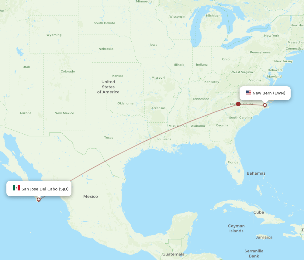 SJD to EWN flights and routes map