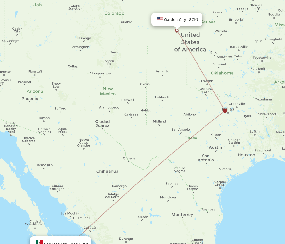 SJD to GCK flights and routes map