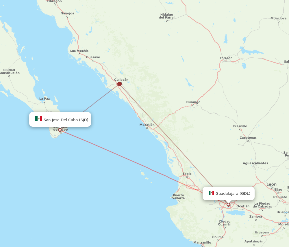 SJD to GDL flights and routes map