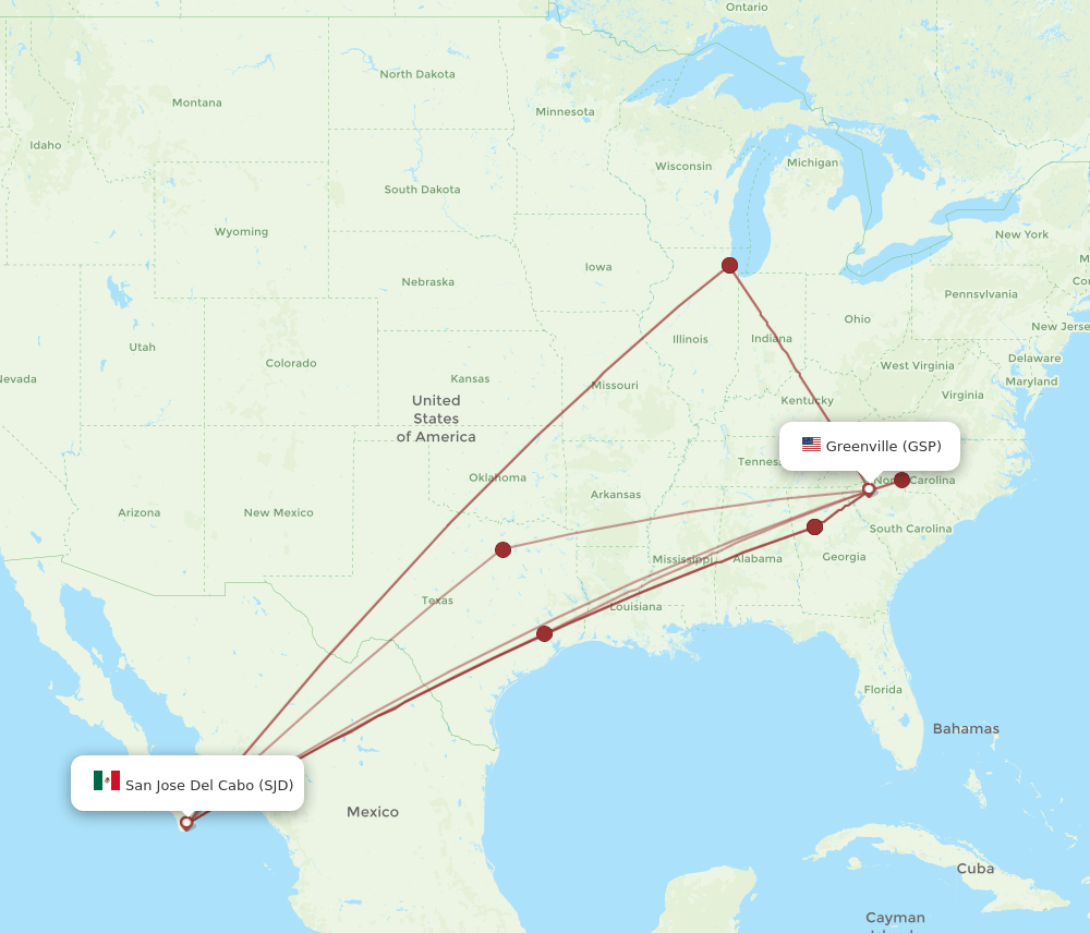 SJD-GSP flight routes