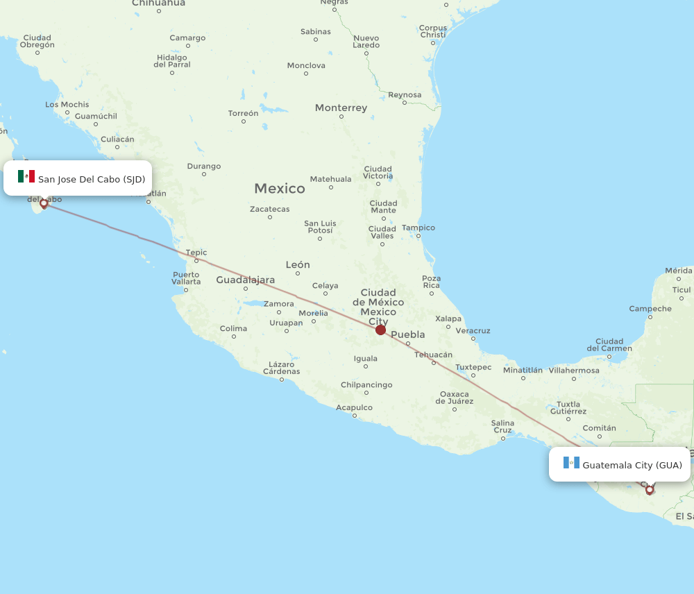 SJD to GUA flights and routes map