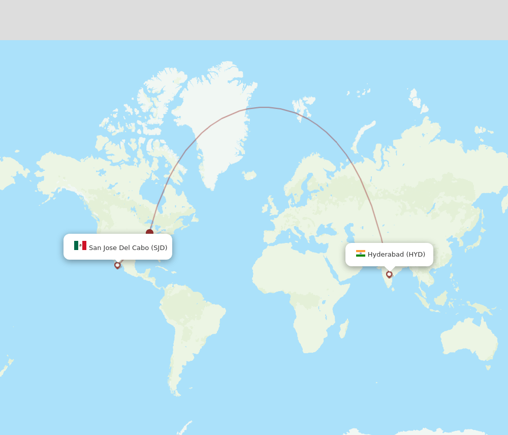 Hyderabad - San Jose Cabo route map and flight paths