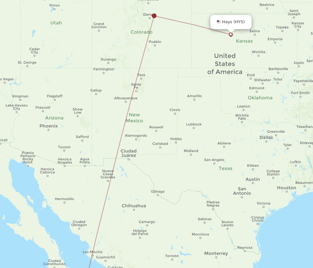 SJD-HYS flight routes