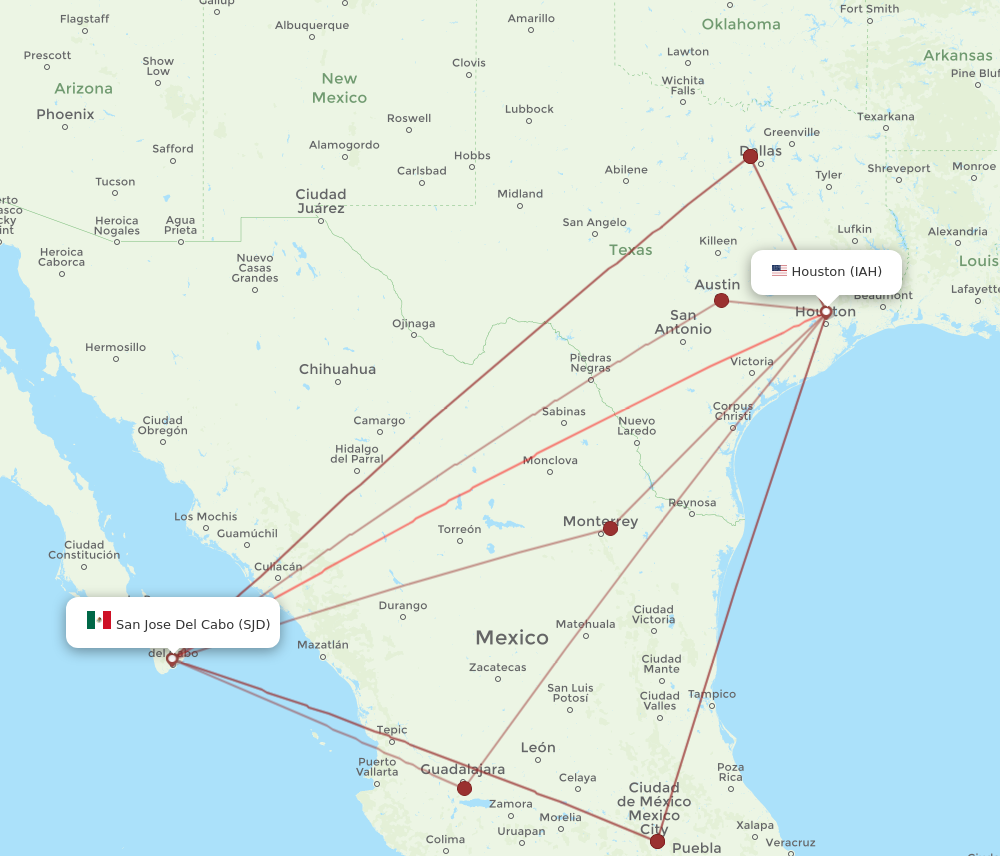 SJD to IAH flights and routes map