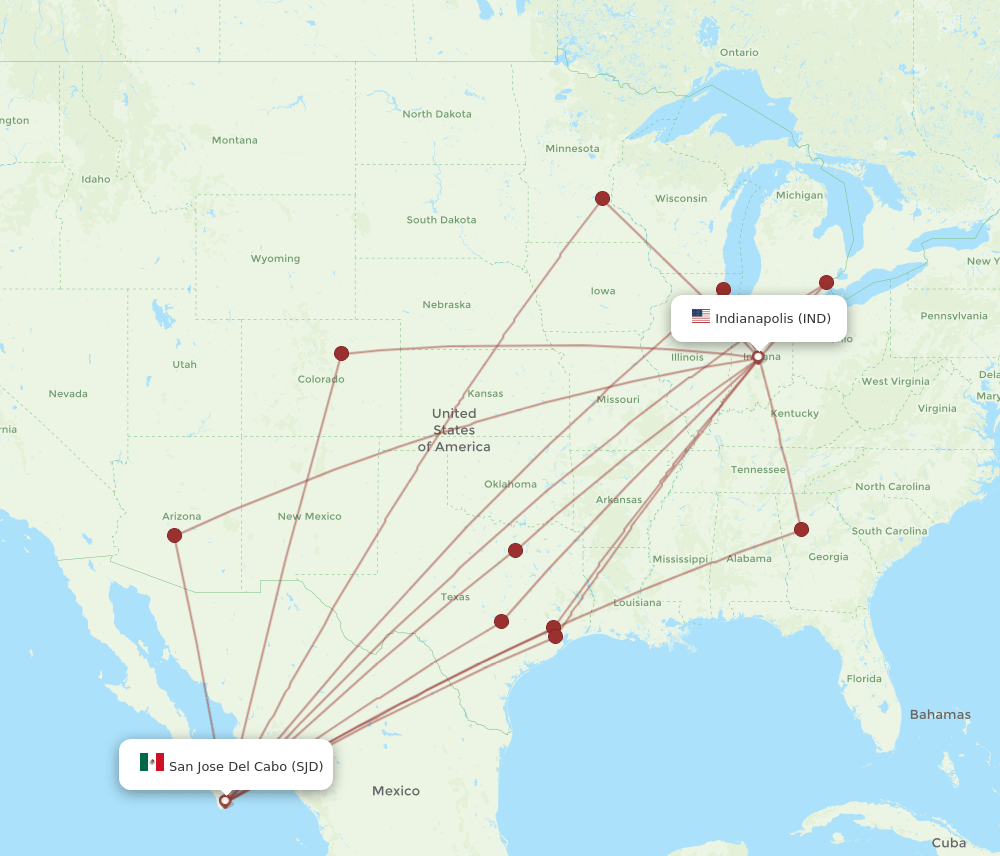 SJD to IND flights and routes map