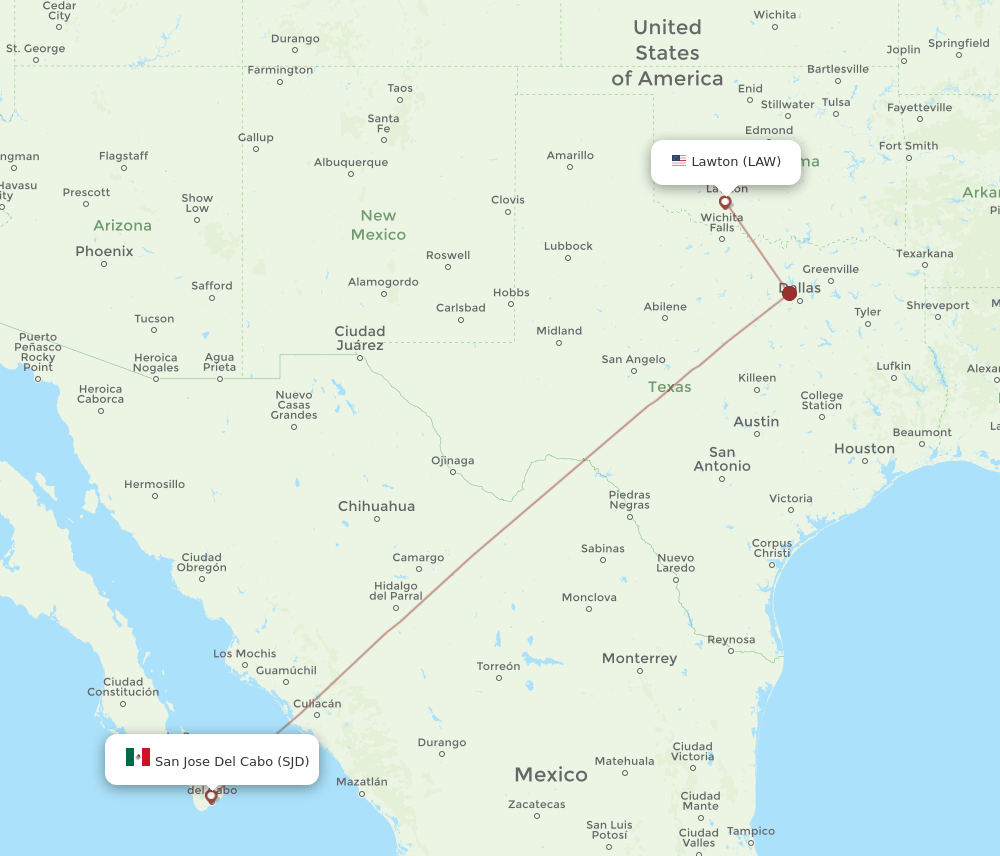 SJD to LAW flights and routes map