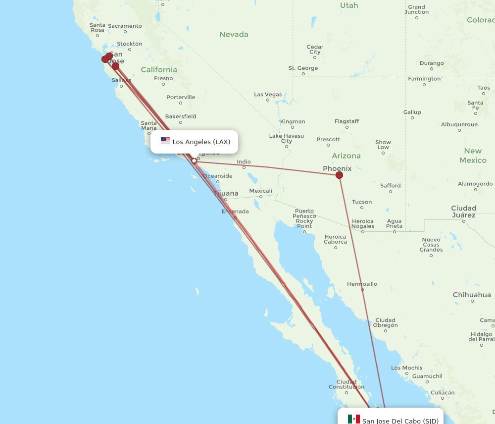 SJD to LAX flights and routes map