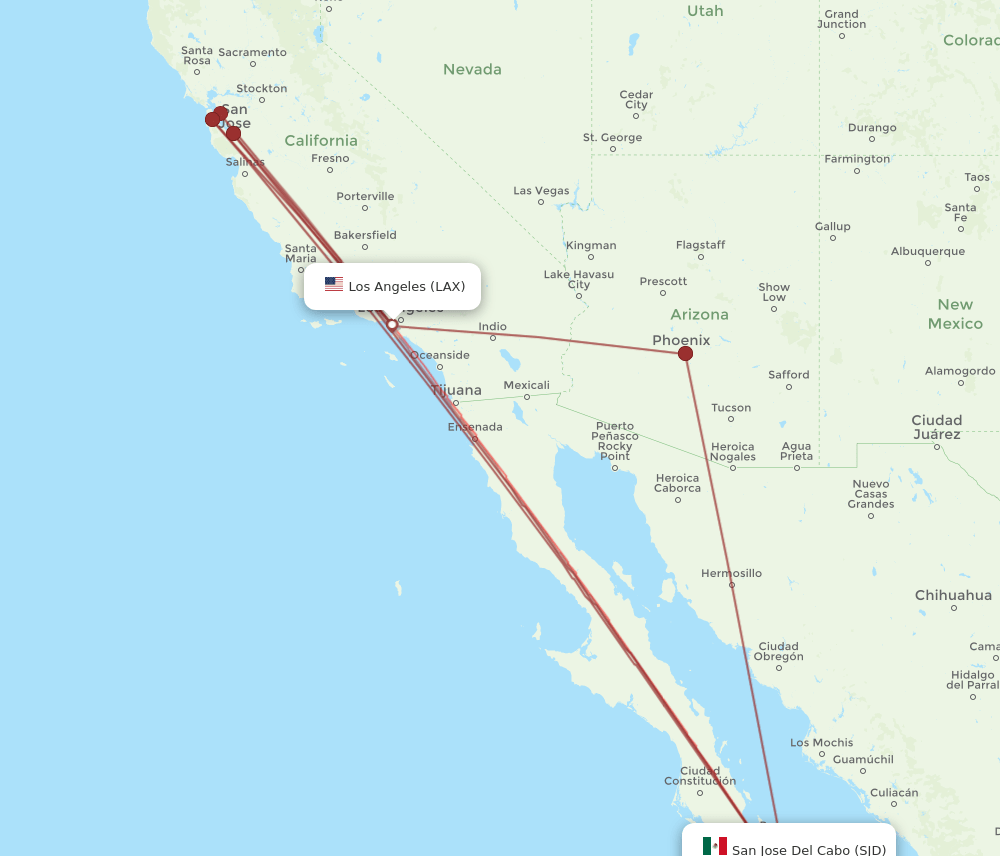 SJD to LAX flights and routes map