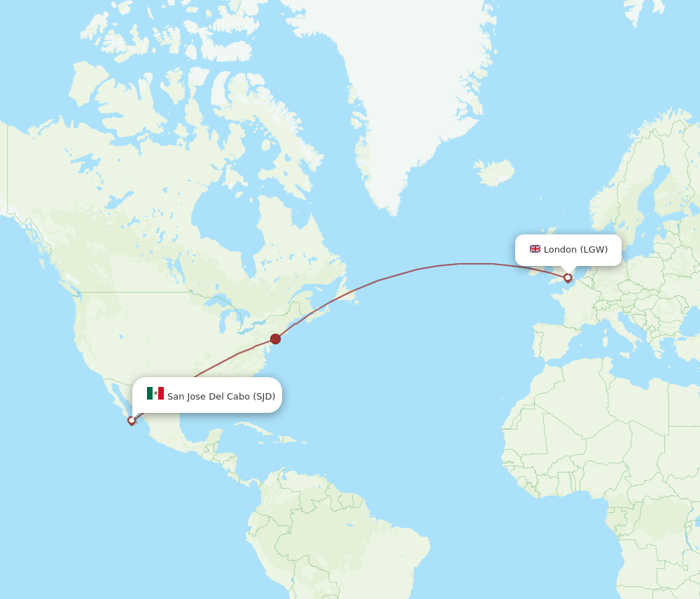 LGW to SJD flights and routes map