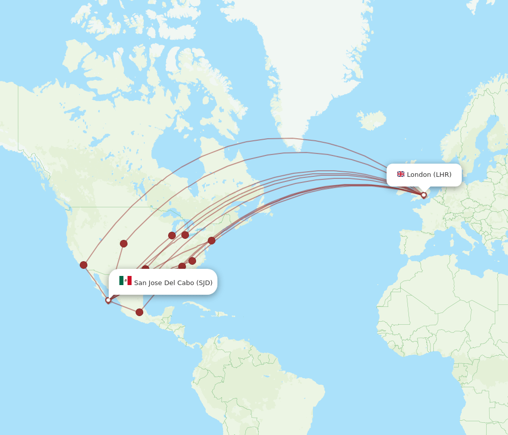 SJD to LHR flights and routes map