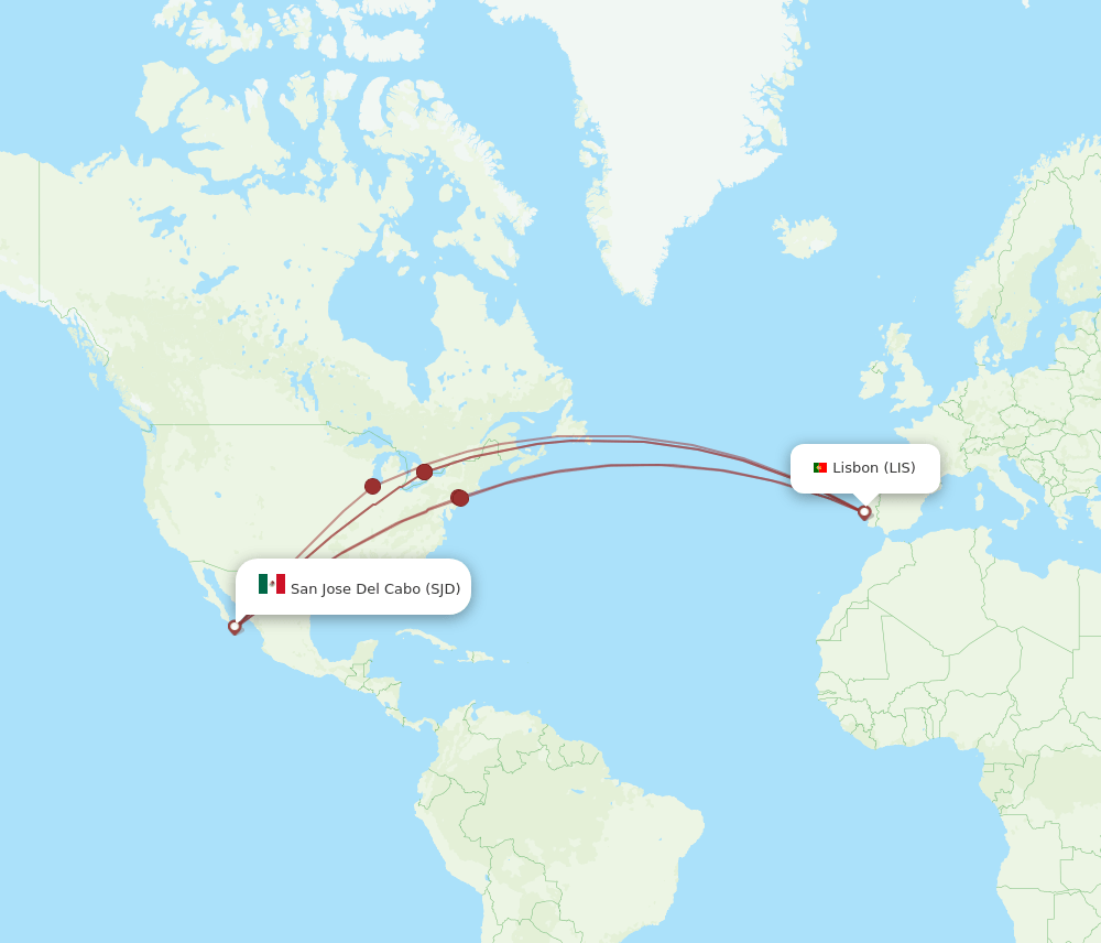 SJD to LIS flights and routes map