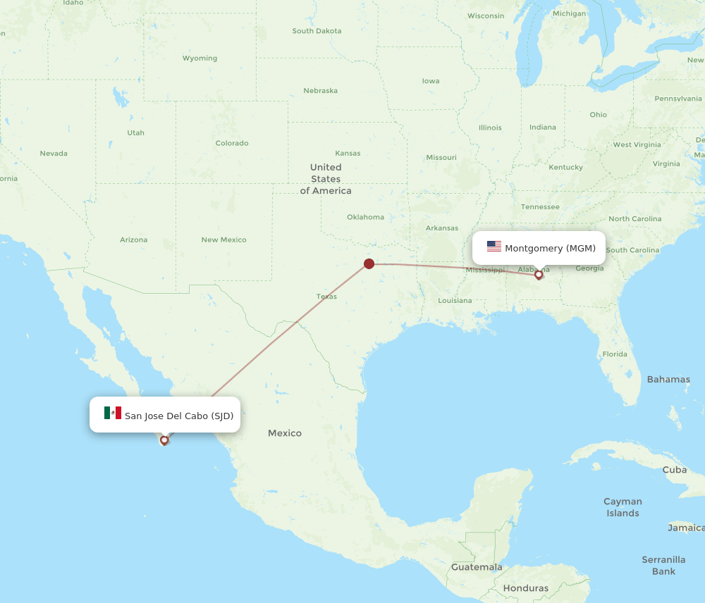 SJD to MGM flights and routes map
