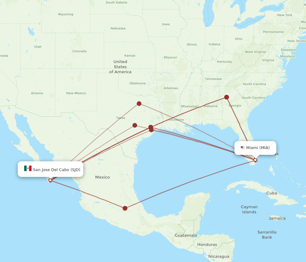 SJD to MIA flights and routes map