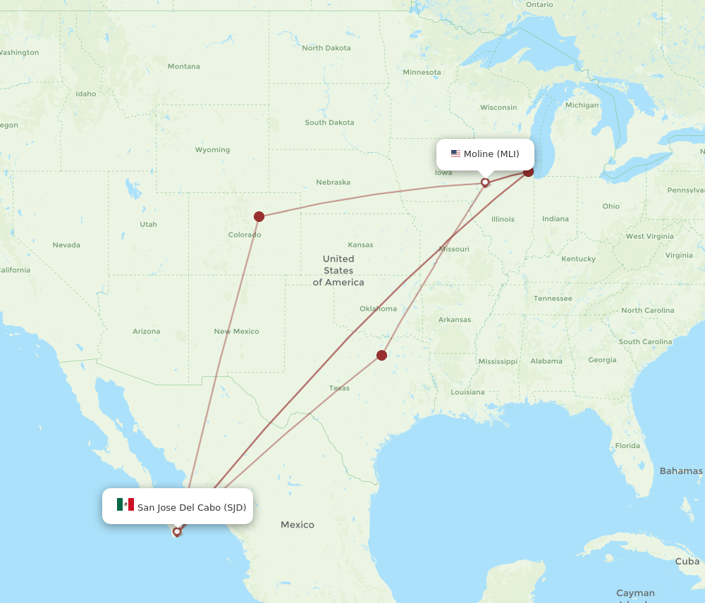 SJD to MLI flights and routes map