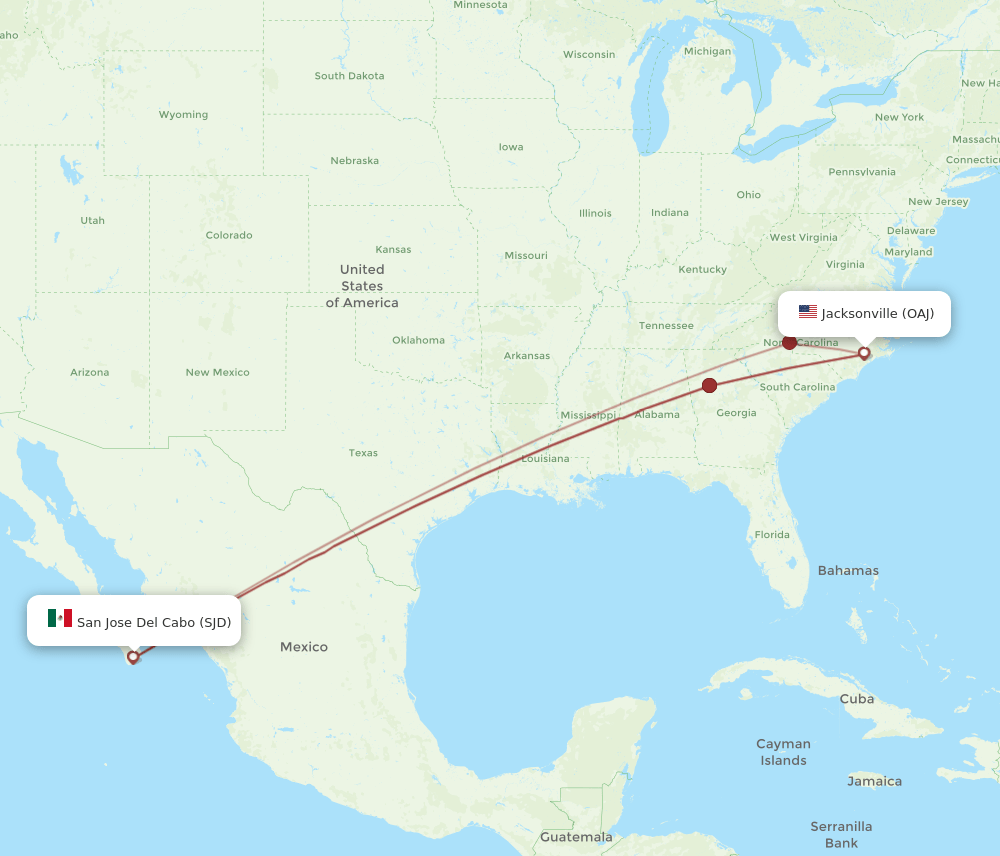 SJD to OAJ flights and routes map