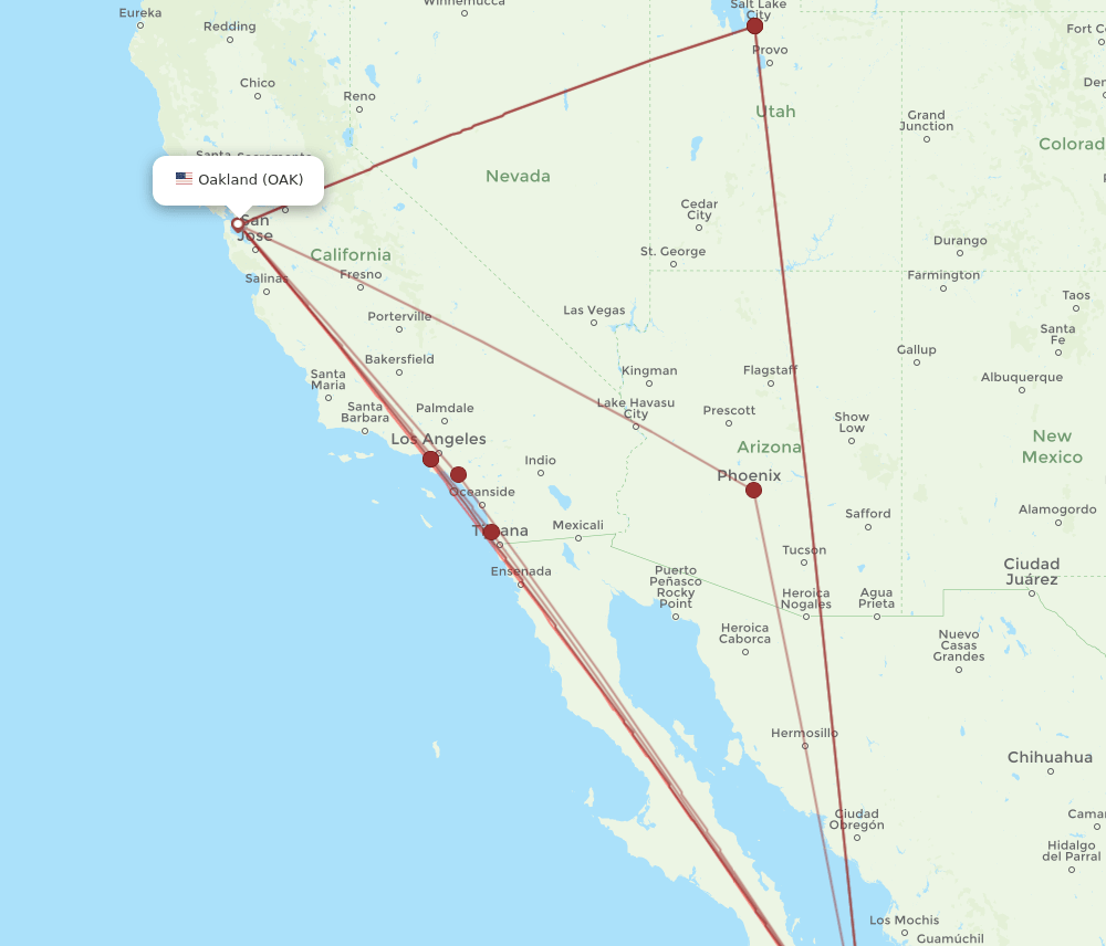 SJD to OAK flights and routes map