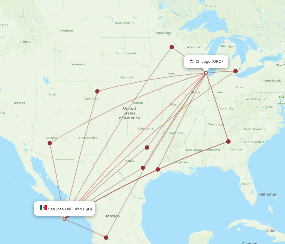 SJD to ORD flights and routes map