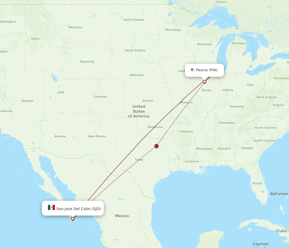SJD to PIA flights and routes map