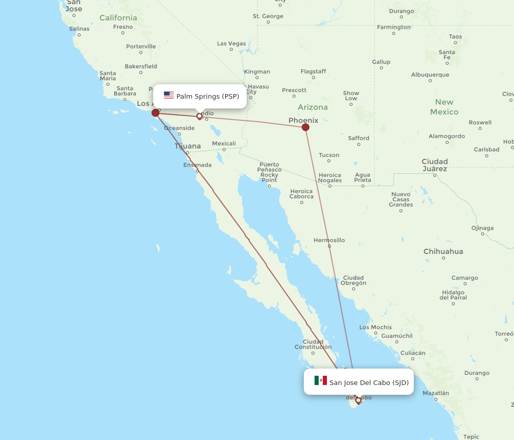 SJD to PSP flights and routes map