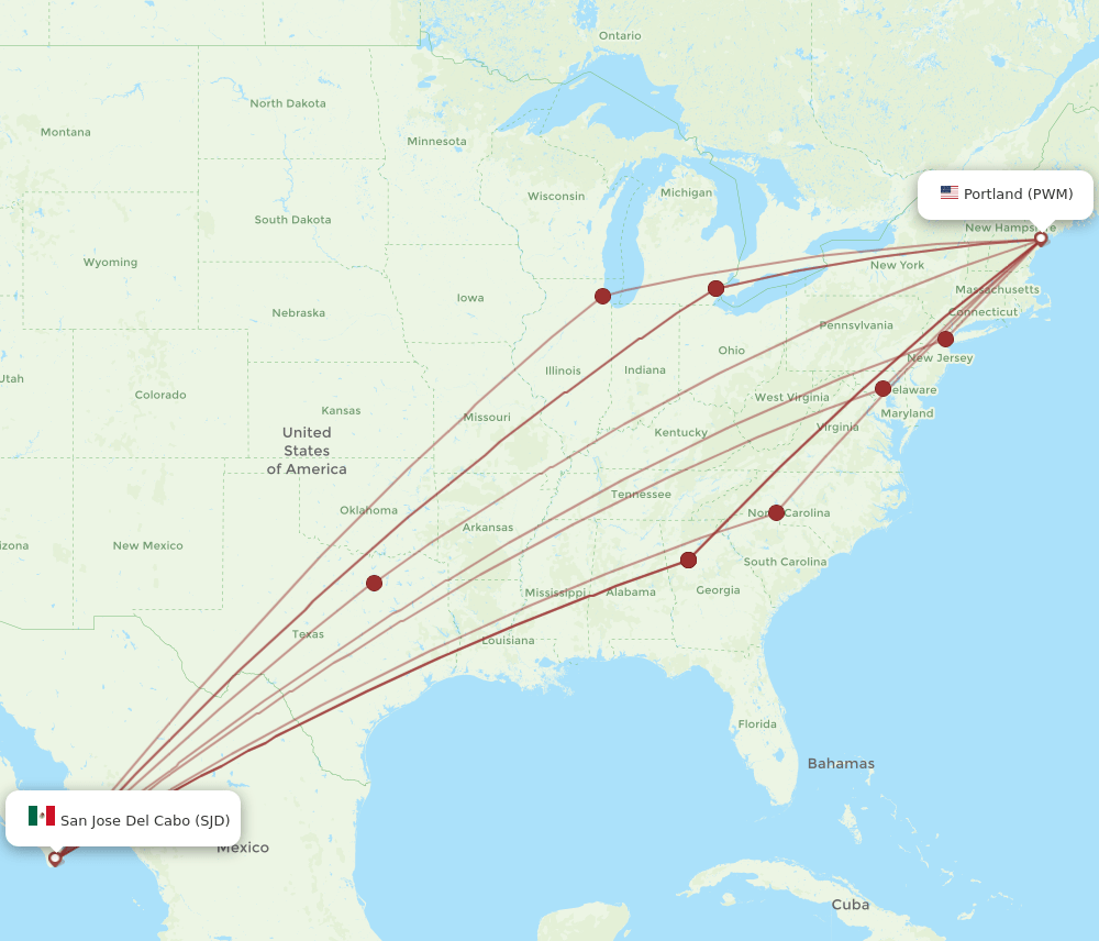 SJD to PWM flights and routes map