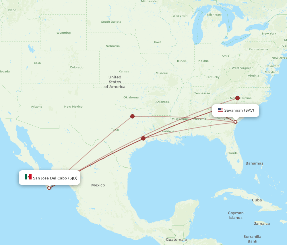 SJD-SAV flight routes