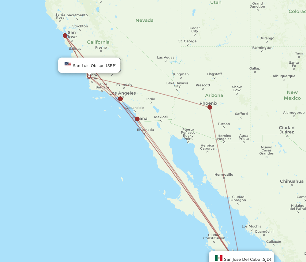 SJD to SBP flights and routes map