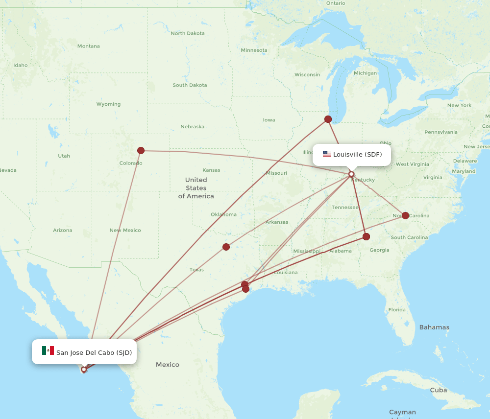 SJD to SDF flights and routes map